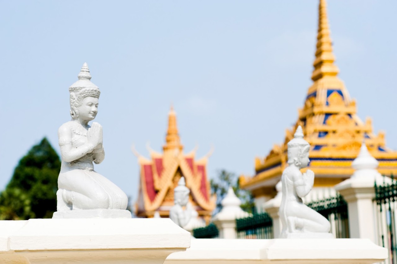  Image of some buddha statues and temples in Cambodia.